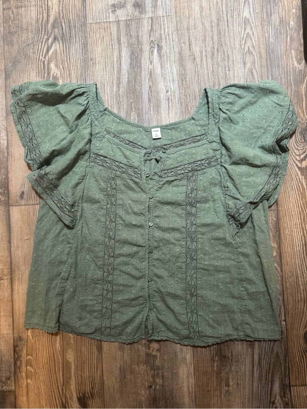 Old Navy Olive Green Eyelet Peasant Blouse